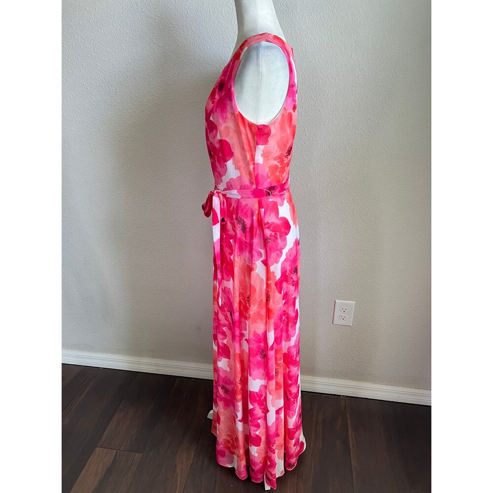 K Studio Vintage Pink Floral Chiffon Maxi Dress Women's 8 Belted 90s Vibrant - Picture 3 of 6